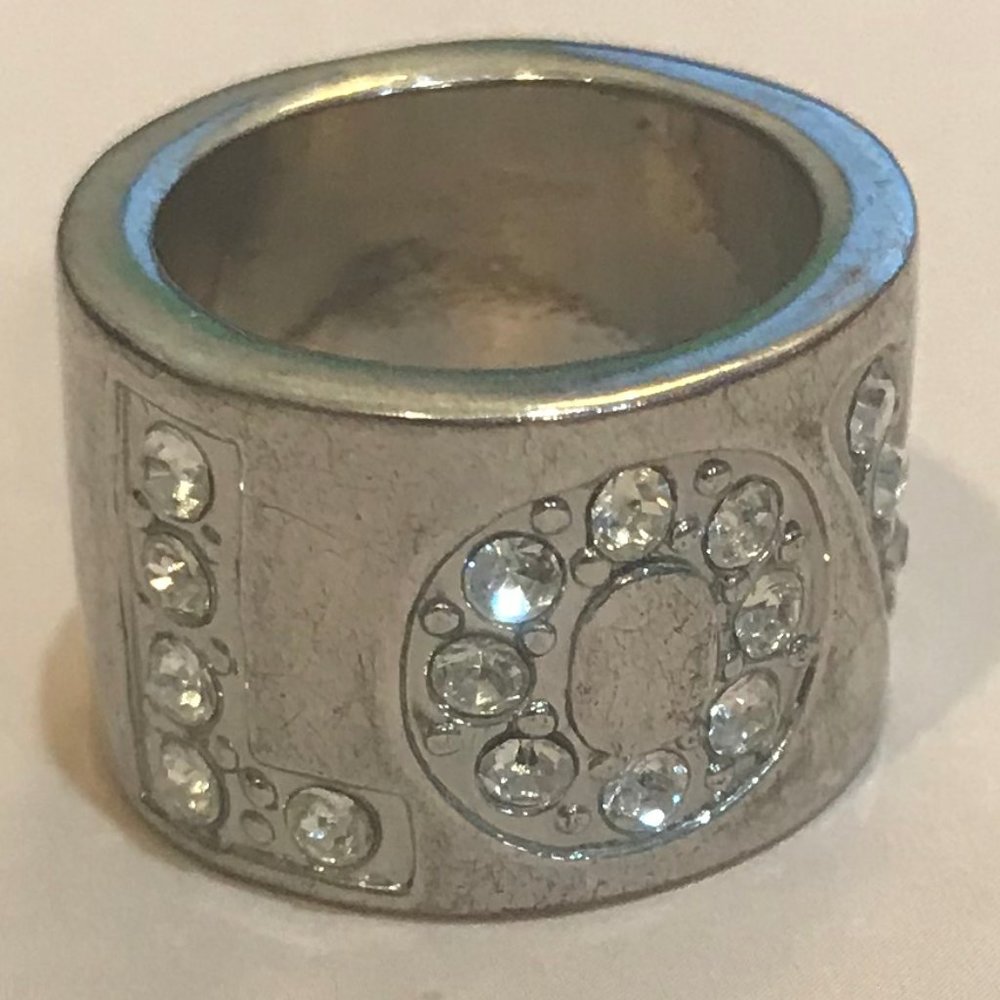 LOVE silver ring with rhinestones